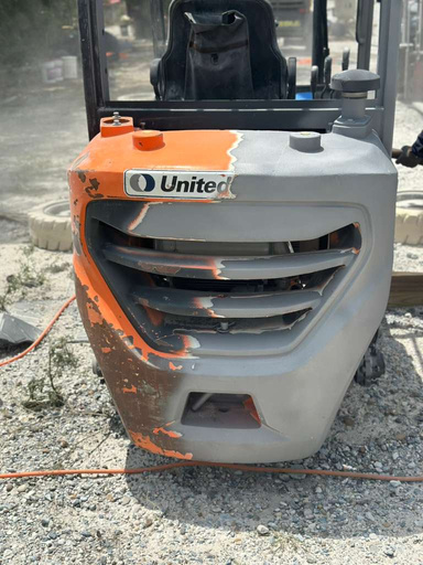 Forklift counterweight mid-strip with paint blasted away