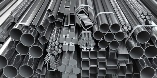 Stacks of new steel tube, angle and bar stock ready for blasting