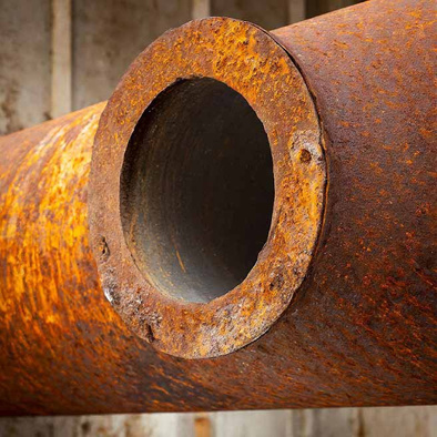 Heavily corroded steel pipe section before rust removal